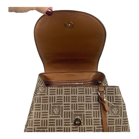 Anne Klein Logo Flap Backpack Purse Tan Faux Leather w/Card Holder New w/o Tags main image 12